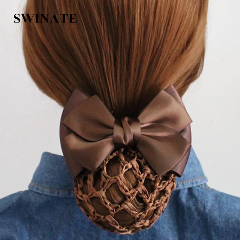 Top Trends: New Arrival Women Handmade Double Bow Barrtte Hair Bun Hair Clips Hair Accessories Cover Snood Net Satin Ribbon Hair Barrette Shoppable Styles