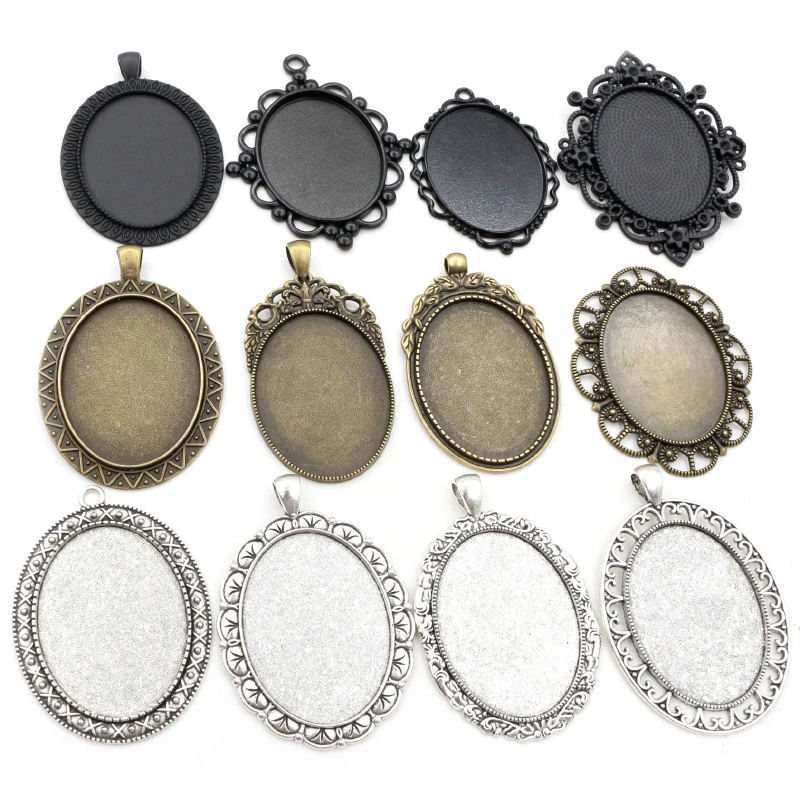 Top Trends: 5pcs 30x40mm Inner Size Antique Silver Plated And Bronze And Black Cabochon Base Setting Charms Pendant Shoppable Styles