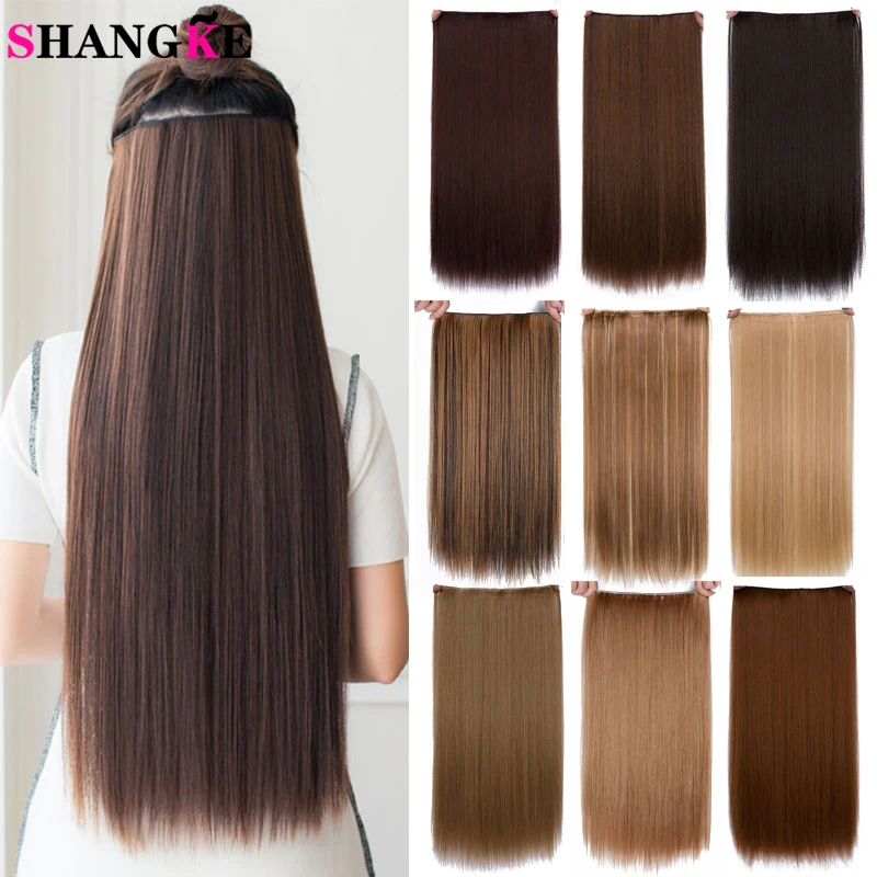 Top Trends: SHANGKE Synthetic 24-Inch Straight Clip In Hair Extensions Heat Resistant Wavy Hairpiece High Temperature Fiber False Hair Shoppable Styles