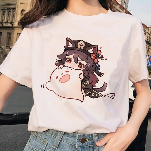 Top Trends: Genshin Impact T Shirt Women Game Cartoon Print T-Shirt Femme Kawaii Clothes Summer Tops Hu Tao Tshirt Funny Keqing Female Shoppable Styles