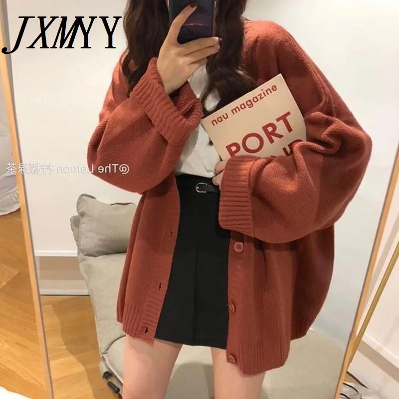 Top Trends: Cardigan Women Full Sleeve V-neck Solid Button Oversize Retro Lazy Students Korean Style Fashion All-match Simple Sweater Female Shoppable Styles