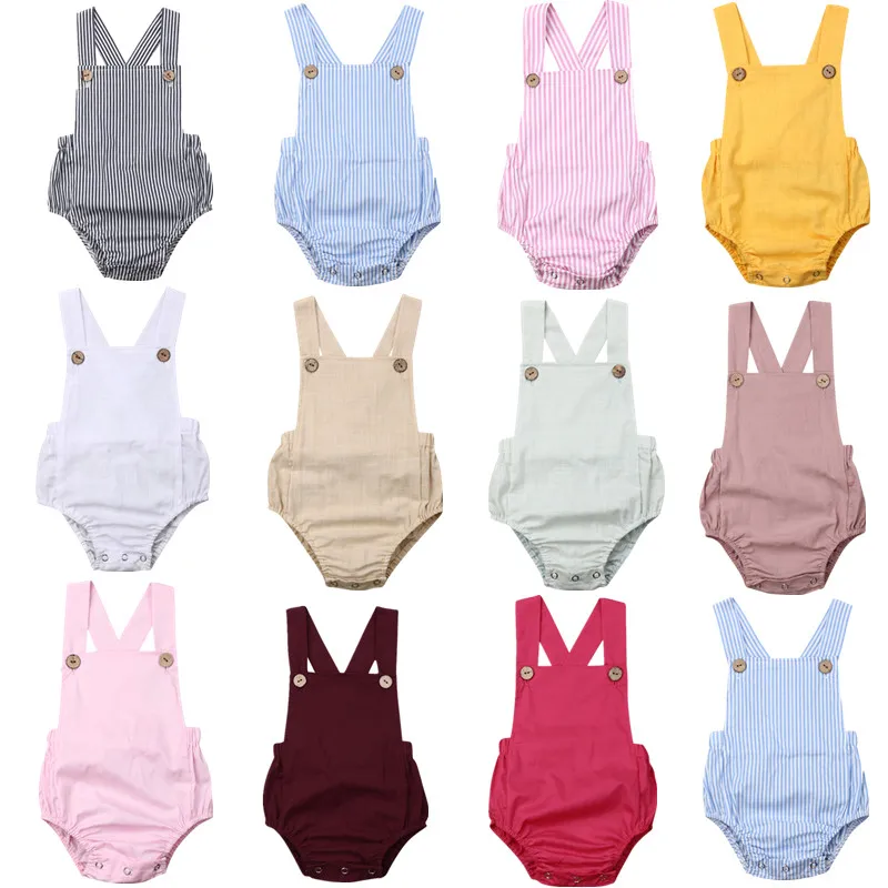 Top Trends: 11Color Newborn Infant Baby Boy Girl Bodysuit Summer Button Jumpsuit Striped Casual Sleeveless Backless Solid Outfits Clothes Shoppable Styles