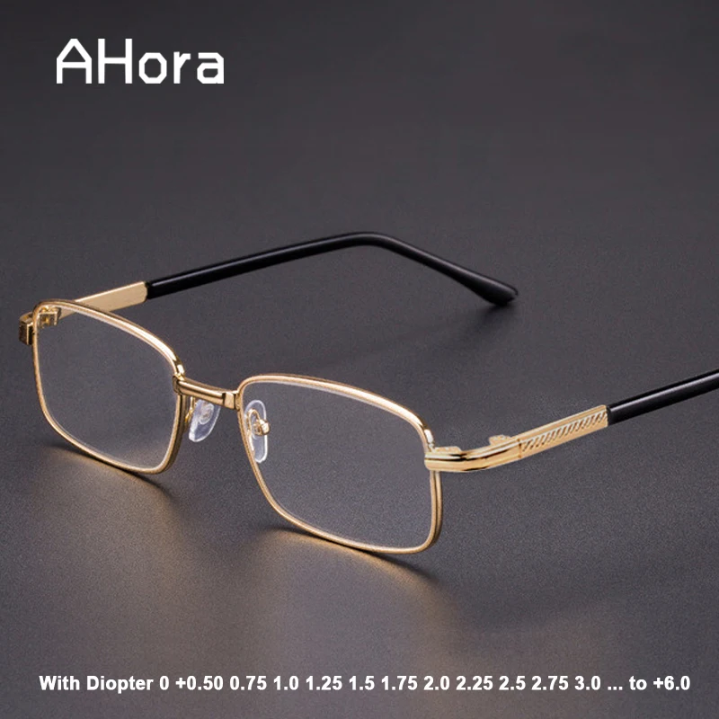 Top Trends: Ahora Men Glass Lens Metal Reading Presbyopia Glasses Anti-fatigue With 0 + 0.5 0.75 1.0 1.25 1.5 1.75 2.0 2.5 2.75 3.0 To 6.0 Shoppable Styles