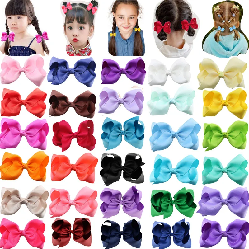 Top Trends: 10pcs 3 / 4 / 6 / 8inch Handmade Hair Bows With Clips For Girls Kids Solid Grosgrain Ribbon Hair Bow Boutuique Hair Accessories Shoppable Styles