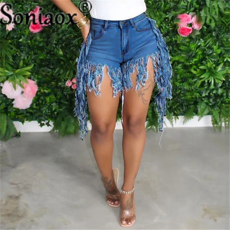 Top Trends: 2021 Women Summer Shorts Jeans Tassel High Waist Casual Zipper Fly Jeans Ladies Street Night Club Skinny Denim Shorts Shoppable Styles