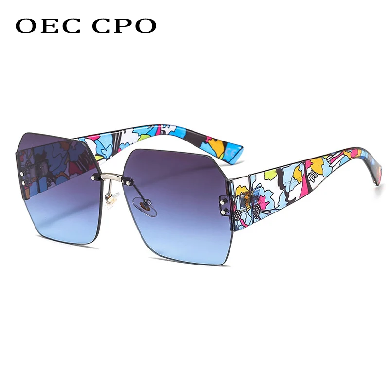 Top Trends: OEC CPO Fashion Rimless Sunglasses Women Square Goggle Glasses Female Brand Trend Flower Legs Shades Uv400 Vintage Eyeglasses Shoppable Styles