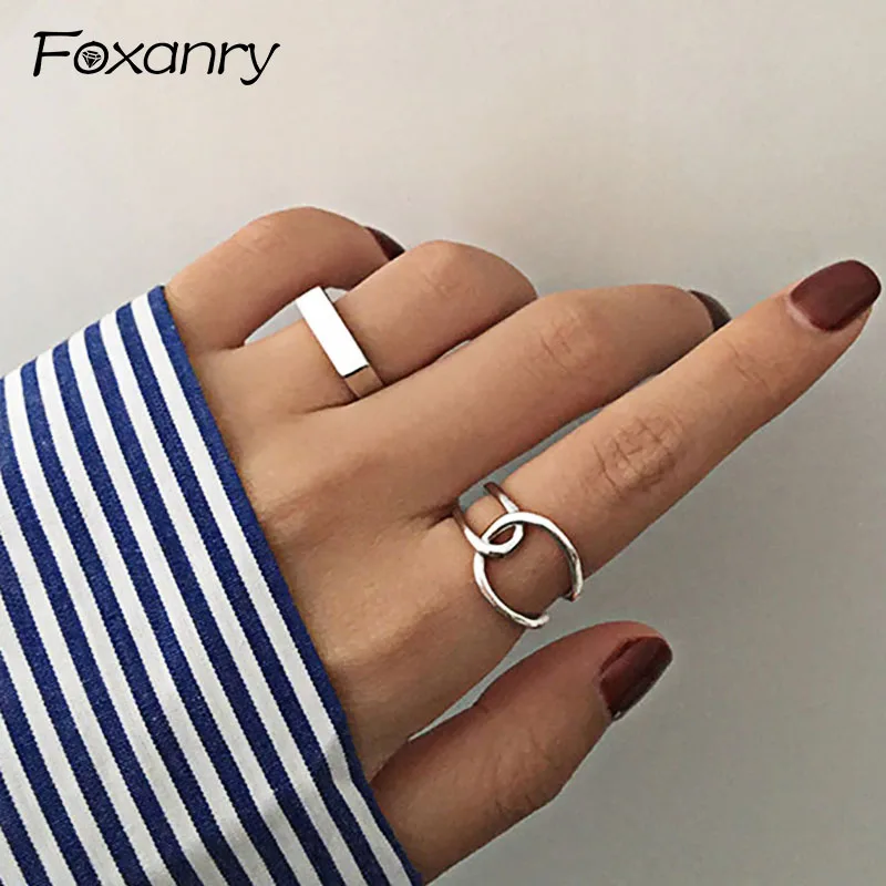 Top Trends: Foxanry Minimalist Silver Color Finger Rings Charm Women Girl Thai Silver Jewelry New Fashion Cross Twining Handmade Ring Shoppable Styles