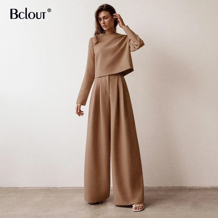 Top Trends: Bclout Fashion Brown High Waist Women Pants 2021 Elegant Basic Wide Leg Pants Autumn Casual Loose Long Trouser Solid Button Lady Shoppable Styles