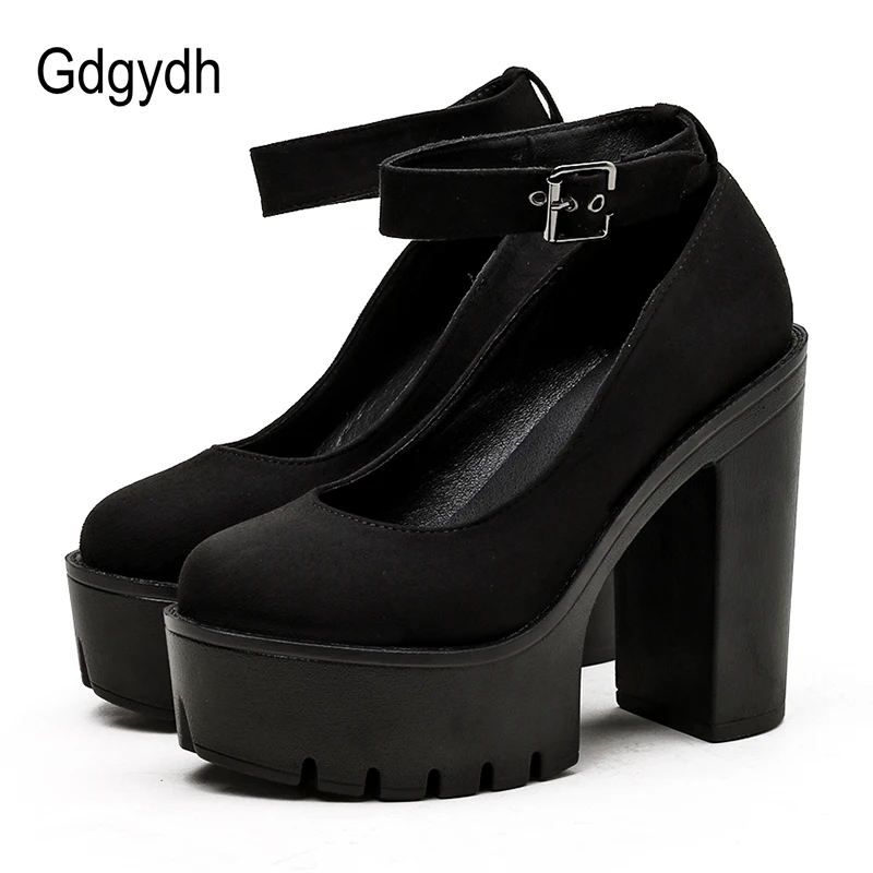 Top Trends: Gdgydh Spring Autumn Womens Chunky Block High Heel Platform Shoes Ankle Strap Buckle Pumps Gothic Punk Shoes For Model Nightclub Shoppable Styles