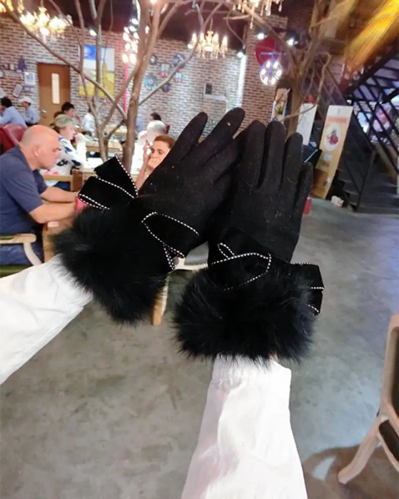 Top Trends: Cashmere Gloves Bowknot Rabbit Hair Cashmere Gloves Fashion Korean Women&#039;s Winter Warm Thicken Touch Screen Gloves A405 Shoppable Styles