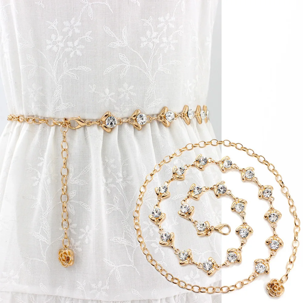 Top Trends: Waist Chain Belt Imitation Pearl Beads Thin Waist Chain Belt Women Rhinestone Crystal Waistband Strap Dress Accessories 3 Colors Shoppable Styles