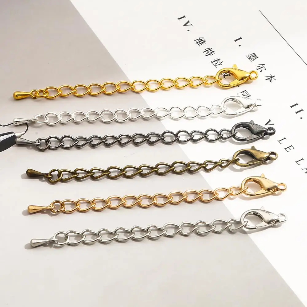 Top Trends: 10pcs 6 Color Tone Extended Extension Tail Chain Lobster Clasps Connector For DIY Jewelry Making Bracelet Necklace Base Tray Shoppable Styles