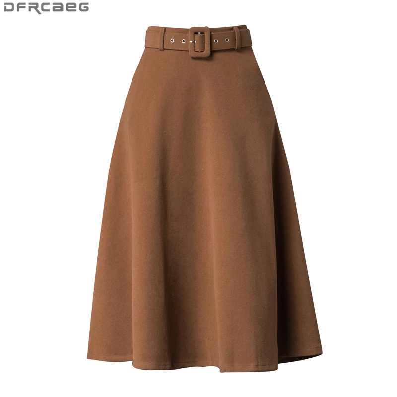 Top Trends: Elegant High Waist Long Skirts For Women Autumn Winter Woolen Velvet Skirt With Belt Loose A-line Maxi Ladies Skirt Khaki Red Shoppable Styles