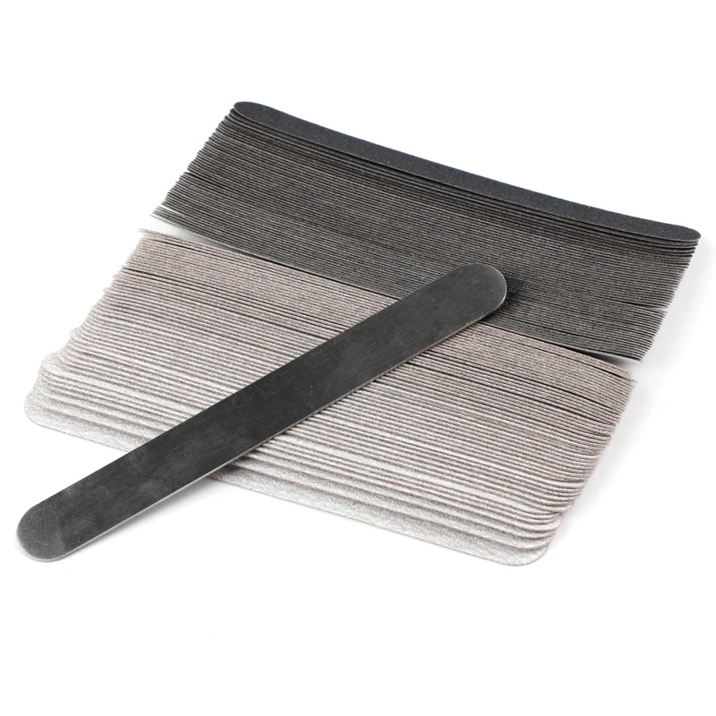 Top Trends: 50pcs Mini Replaceable Sandpaper Nail File 100 / 180 / 240 Grey / Black Straight Removable Pads Stainless Steel Handle Metal Buffers Shoppable Styles