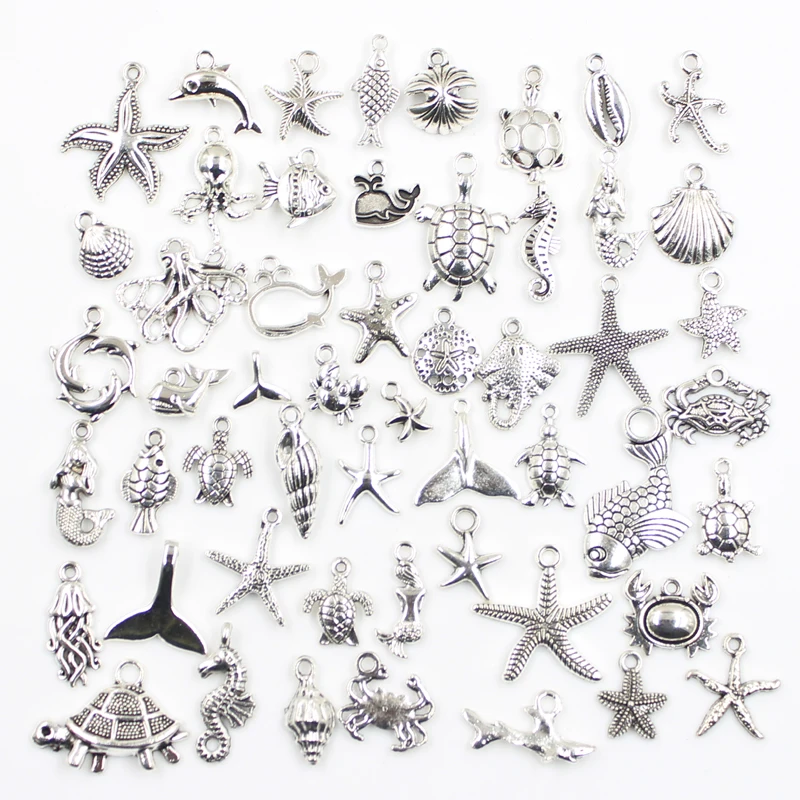 Top Trends: 30pcs Charms Fish Starfish Octopus Crab Hippocampus Tortoise Antique Silver Color Mixed Pendants DIY Findings Tibetan Jewelry Shoppable Styles