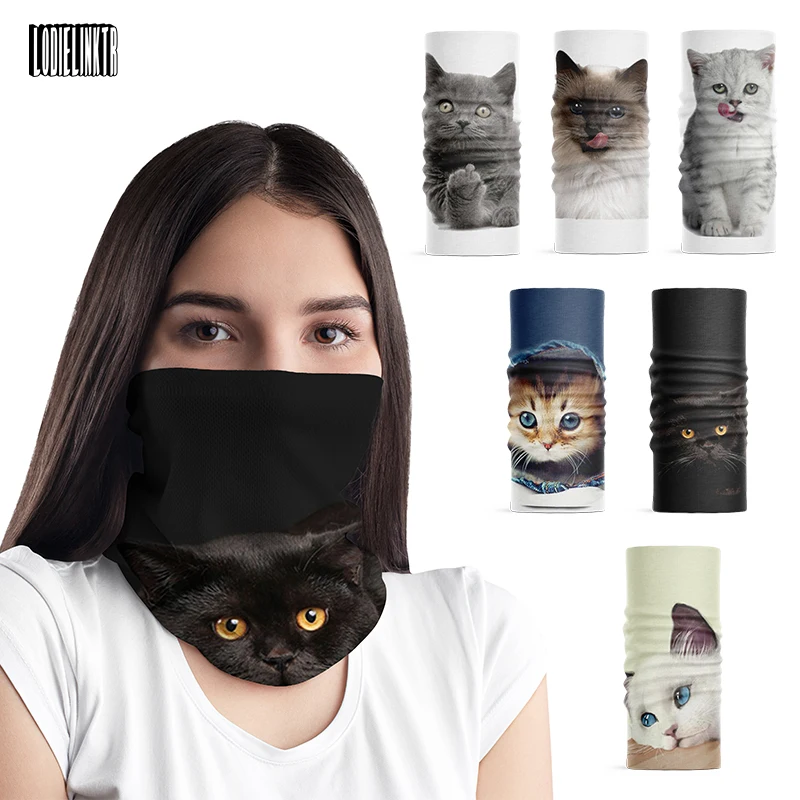 Top Trends: Novelty Design 3D Printed Women Headscarf Funny Animal Cat Face Bandana Cartoon Kitten Soft Tubular Headdress Handkerchief Buffe Shoppable Styles