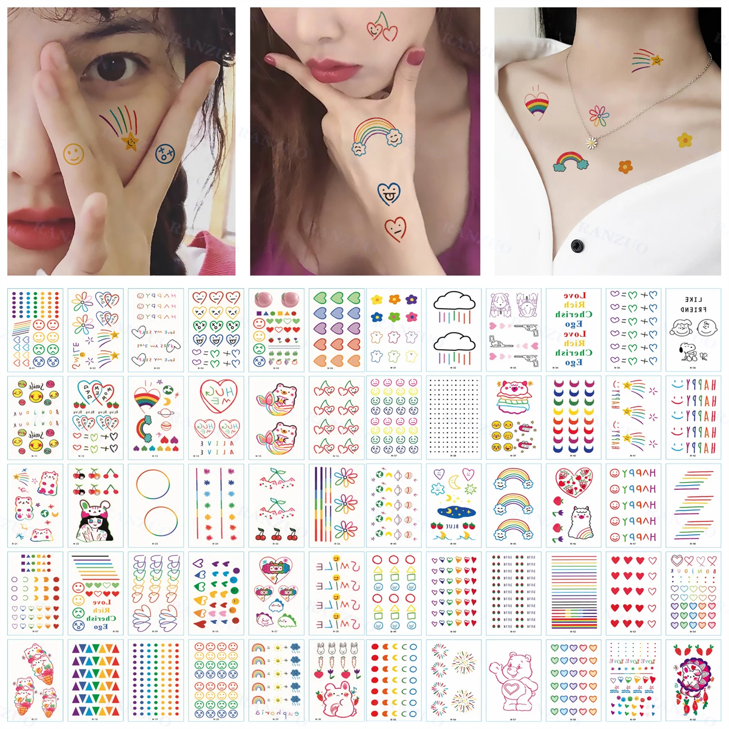 Top Trends: Wate Rproof Temporary Tattoo Sticker Rainbow Rose Facial Expression Cute Body Art Fake Tattoo Arm Tattoo Kid Set Waterproof Taty Shoppable Styles