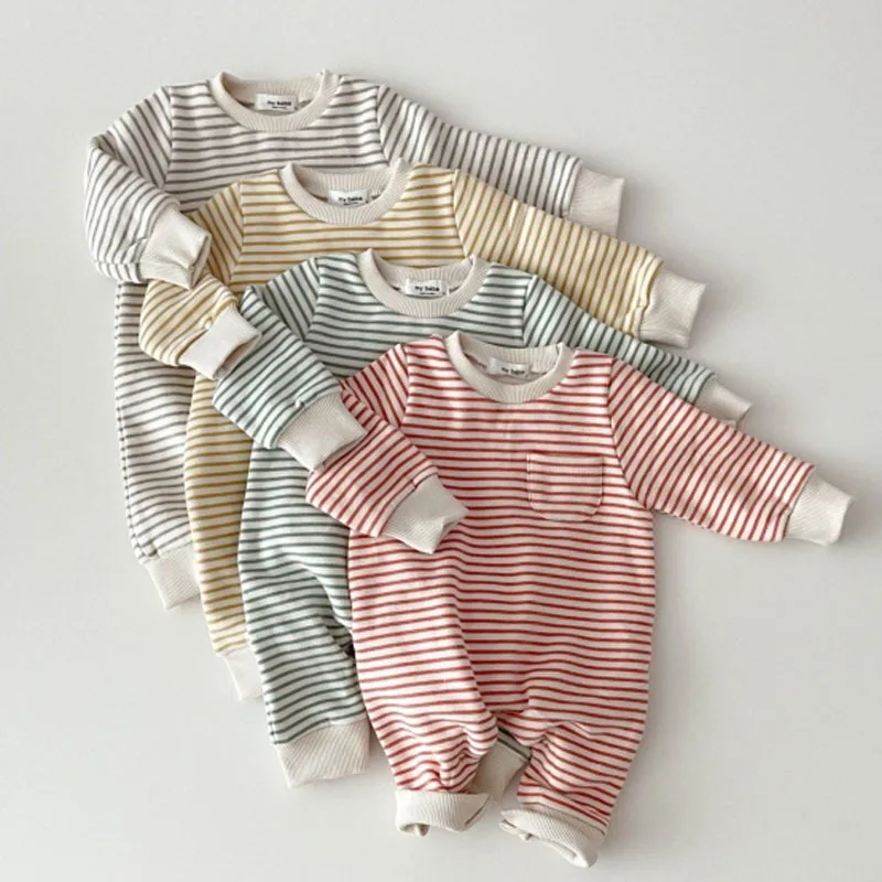 Top Trends: 2023 Spring New Baby Striped Romper Boys Girls Simple Striped Casual Jumpsuit Winter Infant Fleece Warm Clothes Shoppable Styles