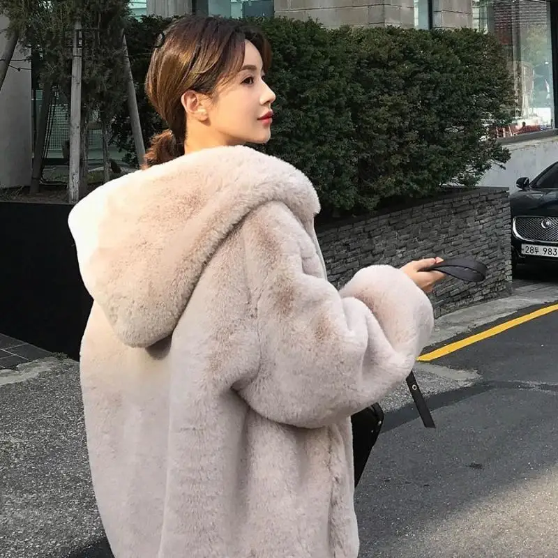 Top Trends: Winter Thick Warm Faux Rabbit Fur Coat New Women Long Sleeve Hooded Fur Jacket Coats Fashion Outwear Shoppable Styles