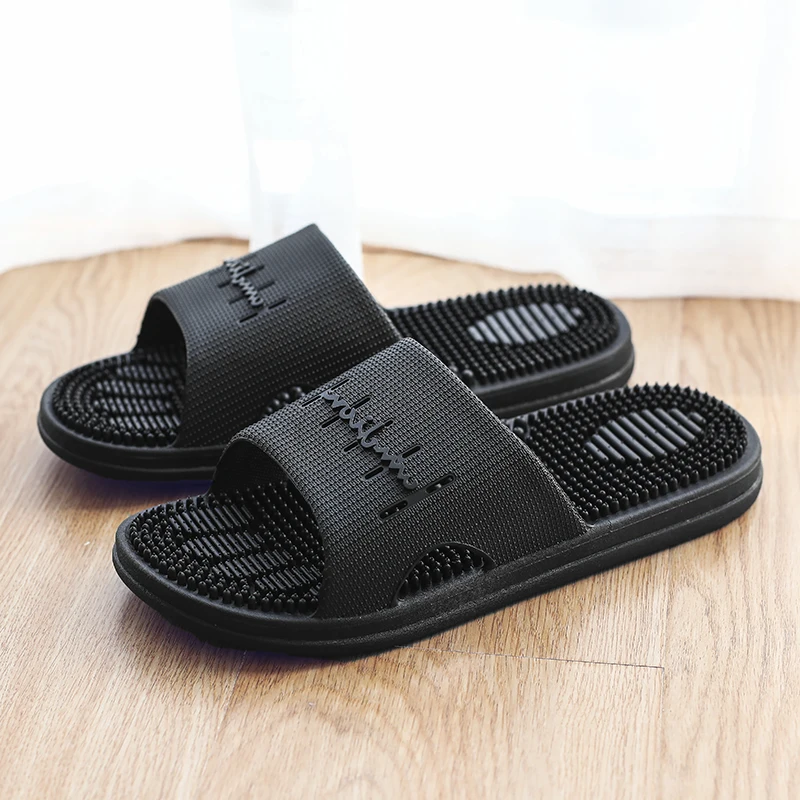 Top Trends: Bathroom Slippers Men Skid Particle Sole Massage Shoes Rubber PVC Women Indoor Shoes Black Flat Slippers Shoppable Styles