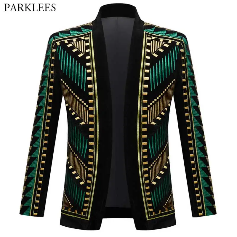 Top Trends: Luxury African Embroidery Cardigan Blazer Jacket Men Shawl Lapel Slim Fit Striped Suit Jacktes Male Party Prom Wedding Costumes Shoppable Styles