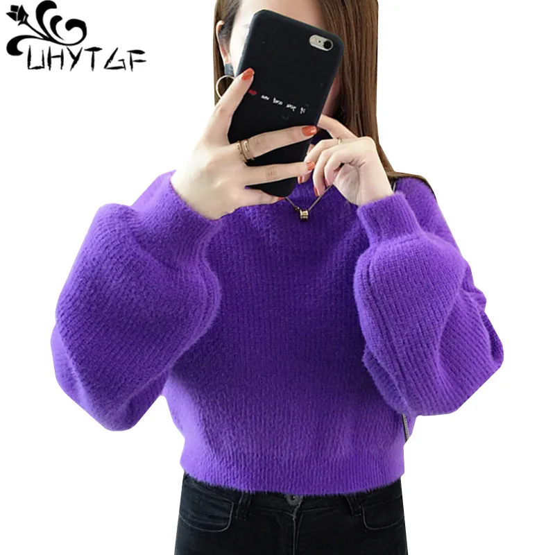 Top Trends: UHYTGF Women Long Sleeve Sweaters Knit Pullover Turtleneck Mink Cashmere Winter Sweater Female High Waist Casual Short Tops 952 Shoppable Styles