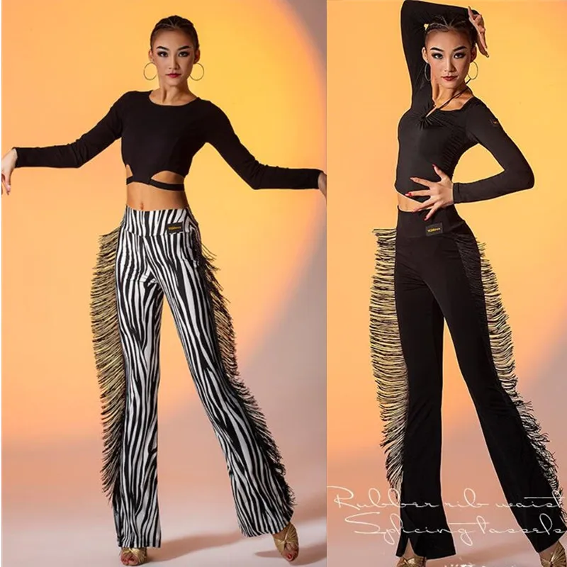 Top Trends: Fringe Ballroom Latin Pants Trousers Zebra Print Black W21D135 Shoppable Styles