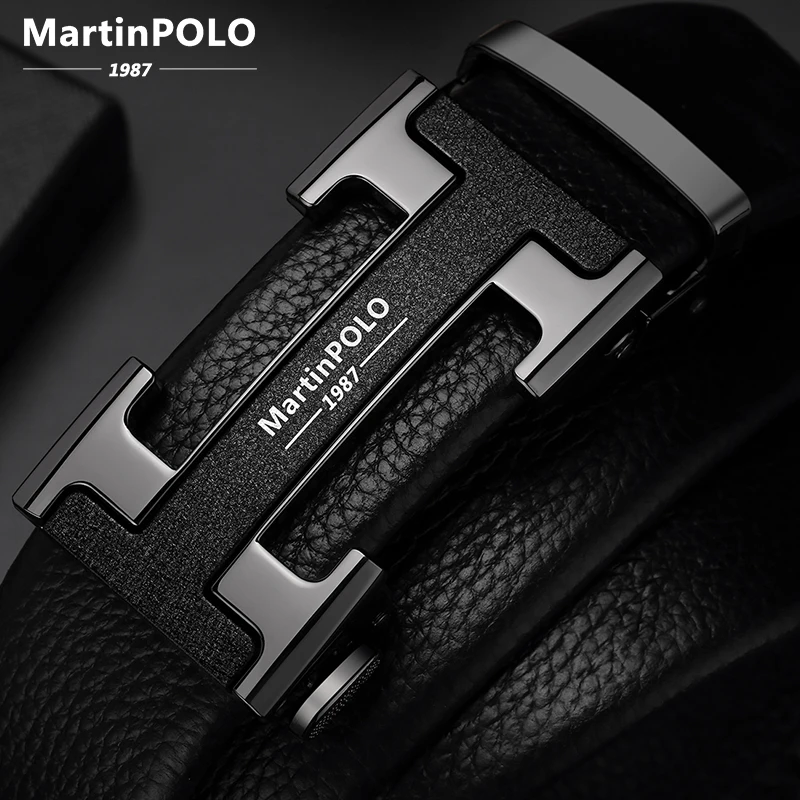 Top Trends: 2020 MartinPOLO Famous Brand Belt Men Top Quality Genuine Luxury Leather Belts For Men Strap Male Metal Automatic Buckle Fashion Shoppable Styles