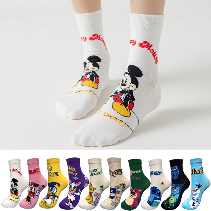 Top Trends: 3 Pairs Casual Korea Women Socks Cute Kawaii Long Socks Cartoon Mickey Minnie Donald Winnie Cotton Socks Girl Socks Size 35-42 Shoppable Styles