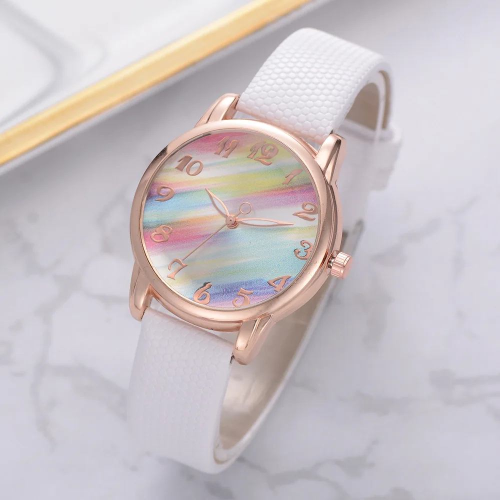 Top Trends: Women Fashion Rainbow Watch Leather Band Wrist Watch Casual Ladies Watch Women&#039;s Quartz Watches Relogio Feminino Montre Femme Shoppable Styles