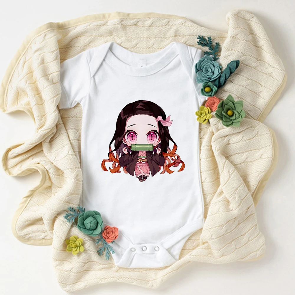 Top Trends: Demon Slayer Kawaii Newborn Baby Girl Boy Clothes Anime Harajuku Cute Baby Rompers White Soft Infant Outfits Ropa Bebe Niña Shoppable Styles