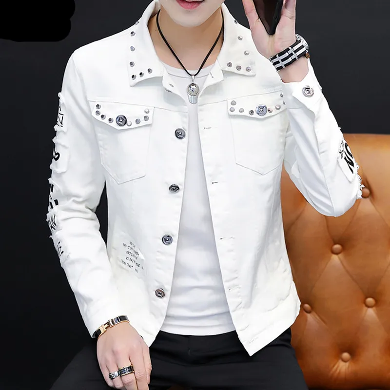 Top Trends: Fashion Men Denim Jacket Spring And Autumn Personalized Design Jean Coats Male Slim Fit Solid Color Handsome Versatile Shoppable Styles