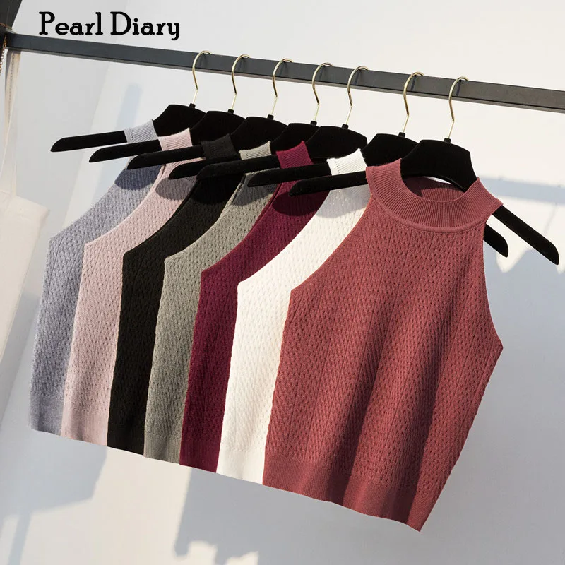 Top Trends: Pearl Diary Women Knitting Halter Neck Tops Summer Sleeveless Sexy Slim Fit Tops French Style Elegant Knitted Tops For Women Shoppable Styles