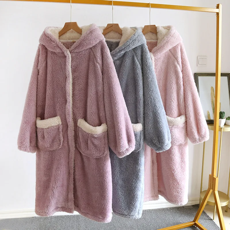 Top Trends: Fdfklak Autumn Winter New Thicken Women Warm Soft Flannel Coral Fleece Long Bath Robe Women Bathrobe Dressing Gown Robes Shoppable Styles