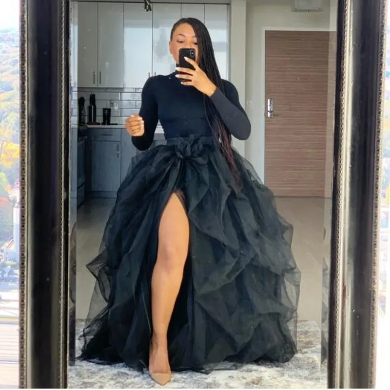 Top Trends: Women Elegant Tulle Tutu Long Skirt Maxi Skirt High Waist Mesh Split Layered Dress Wedding Night Out Party A-Line Puffy Skirt Shoppable Styles