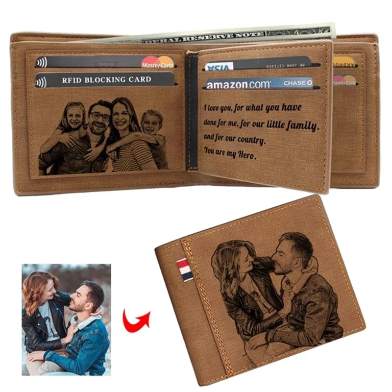 Top Trends: Men Engraved Photo Wallet High Quality PU Leather Short Wallet Custom Photo Purse Festival Personalized Gifts For Men Him Shoppable Styles