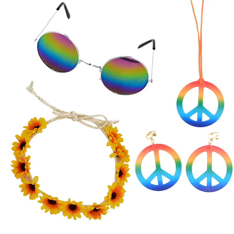 Top Trends: Beach Party Cosplay Hippie Headband Peace Sign Earring Peace Necklace Fancy Cosplay Costume Party Props Hippy Accessories Shoppable Styles