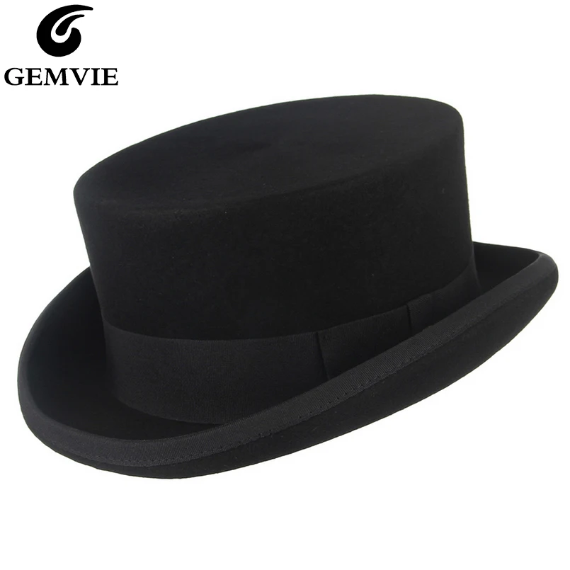 Top Trends: GEMVIE 11cm 100% Wool Felt Top Hat For Men / Women New Cylinder Hat Topper Mad Hatter Party Costume Fedora Derby Magician Hat Shoppable Styles