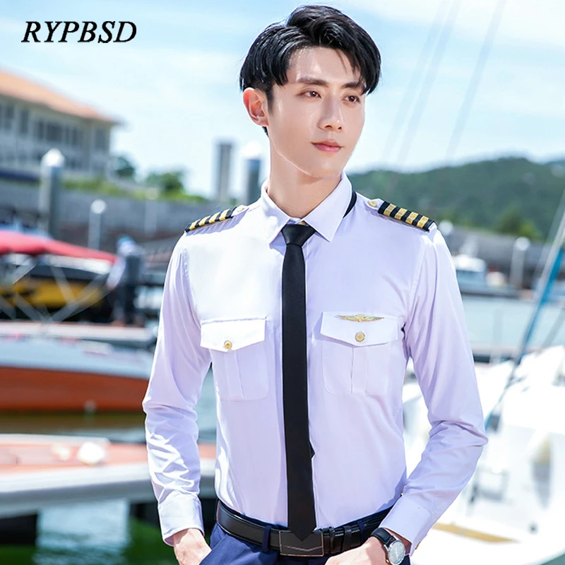 Top Trends: Airline Pilot Uniform Shirts Men 2024 Autumn Slim Fit Long Sleeve Flight Attendant Captain Men Workwear Big Size Clothing 8XL Shoppable Styles