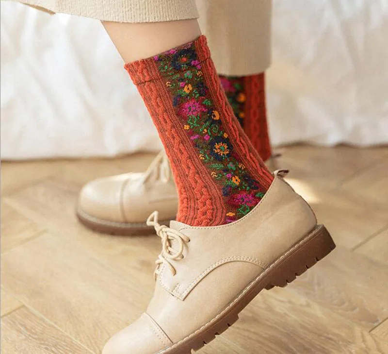 Top Trends: Women New Ethnic Style Socks Retro Court Pattern Stockings Casual Party Personality Boots Flower Sock Shoppable Styles