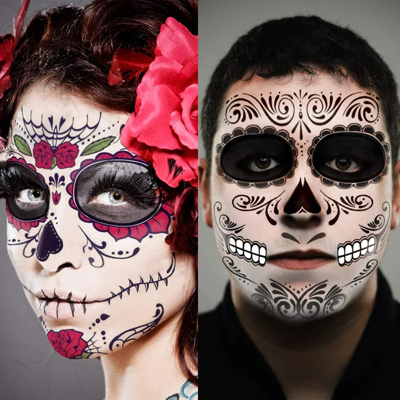 Top Trends: Halloween Temporary Face Tattoos, 1 Sheets Floral Day Of The Dead Sugar Skull Face Tattoo Kit Halloween Tattoos Shoppable Styles