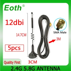 Eoth 5pcs 2.4G 5.8G  LTE Antenna 12dbi SMA Male Connector Aerial