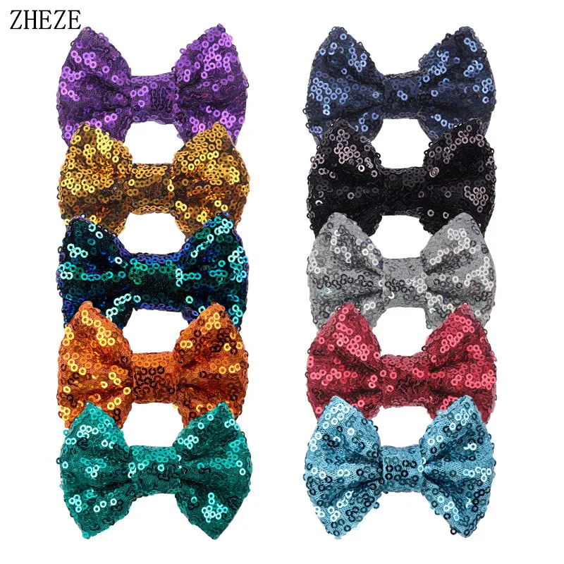 Top Trends: 10Pcs / Lot NEW 54 Colors Trendy 3" Mini Sequins Bows For Girls Headband Hair Clip Glitter Chic Hairpins DIY Hair Accessories Shoppable Styles - Image 4