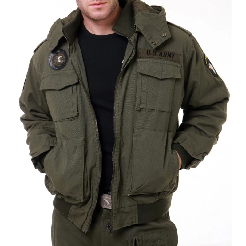 Top Trends: Outdoor Military Multi-pocket Flight Jacket Army Fan Padded Jacket Cotton Men's Hooded Short Jacket Winter Coat Men Shoppable Styles