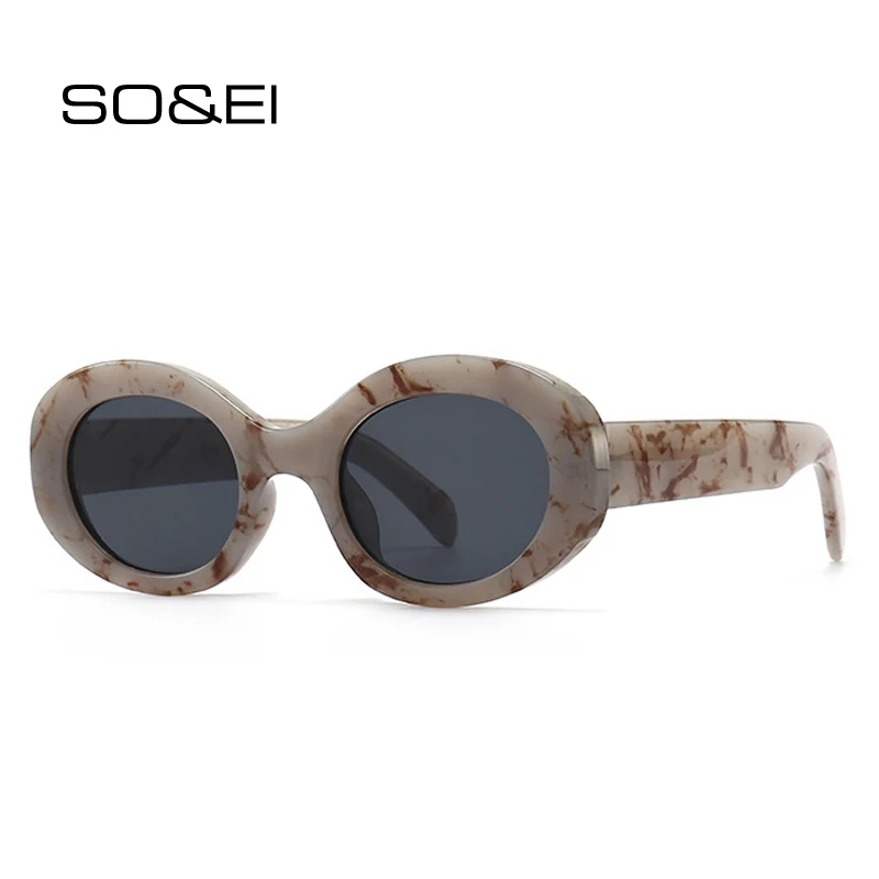 Top Trends: SO&EI Fashion Oval Women Sunglasses Shades UV400 Brand Designer Men Retro Round Leopard Sun Glasses Shoppable Styles