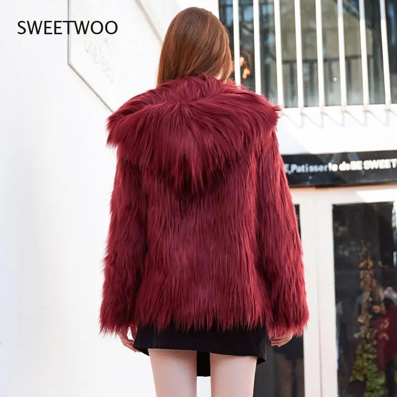 Top Trends: Fluffy Faux Fur Coat With Hood Women Winter Loose Plush Purple Grey Green Red Jacket Ladies Chic Fashion Parka Outwear Shoppable Styles - Image 3