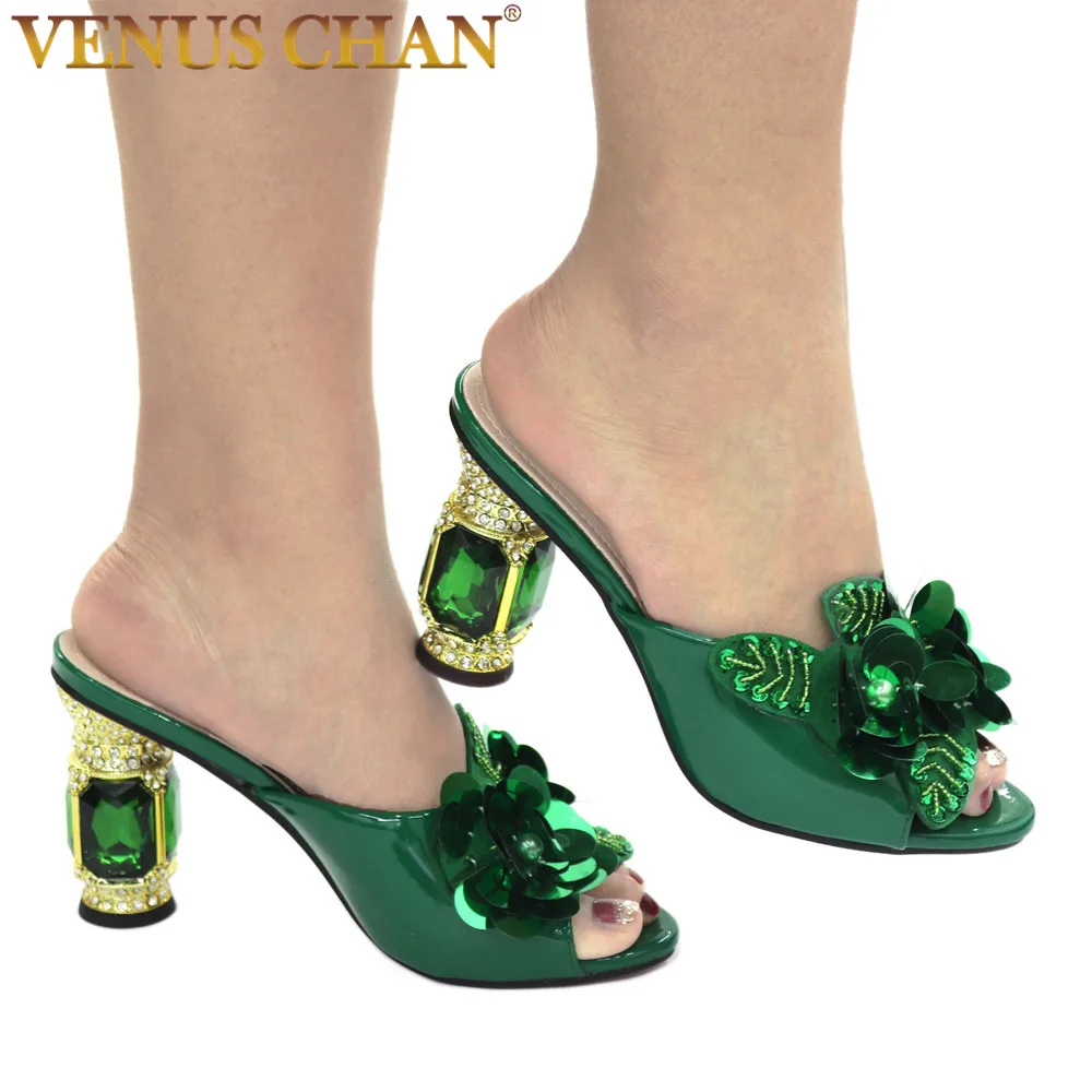 Top Trends: Latest Green Color African Pumps Shoe Summer High Heels Italy Women Wedding Shoes Rhinestone Elegant Women Summer Slipper Shoes Shoppable Styles