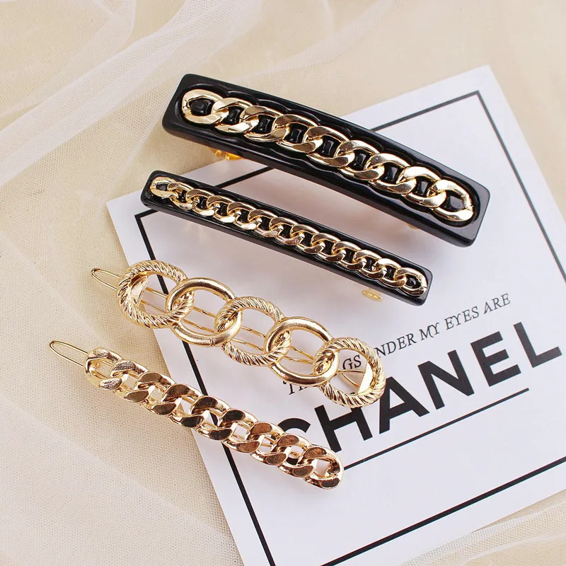 Top Trends: Hot Selling Fashion Acrylic Metal Chain Hair Clip Pin Barrette Korean Hair Accessories Geometric Gold Color Hair Clips For Women Shoppable Styles