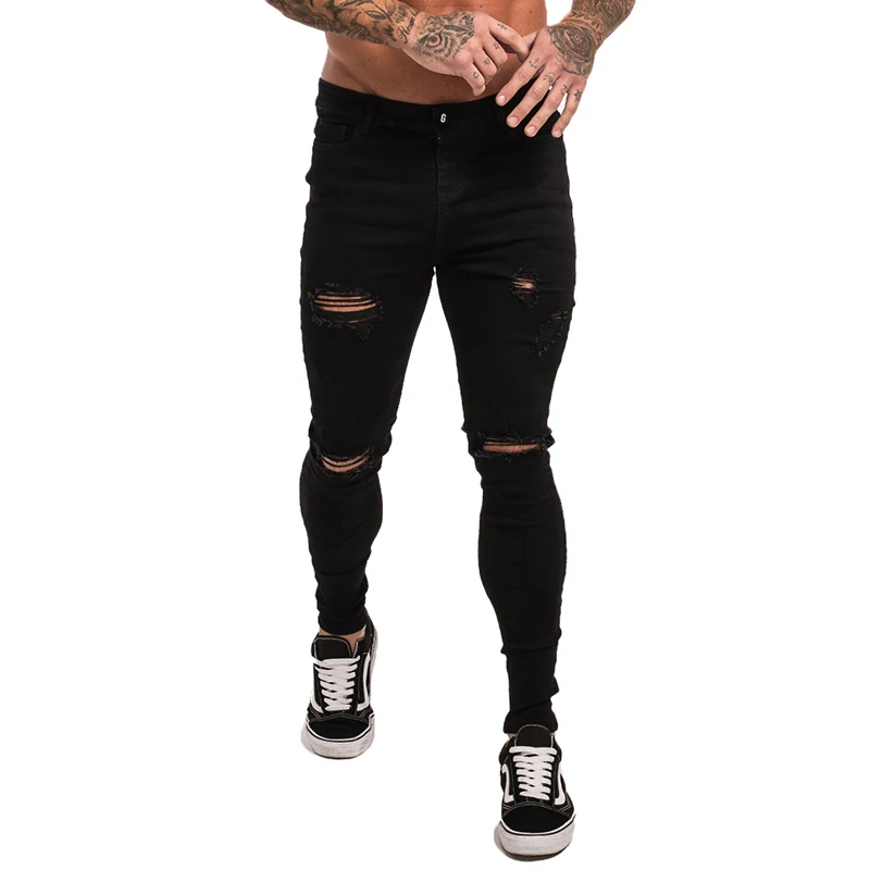 Top Trends: GINGTTO Men's Jeans Black Skinny Ripped Jeans Elastic Waist 2020 Streetwear Men Dropshipping Jeans Stretch Denim Pants Zm04 Shoppable Styles