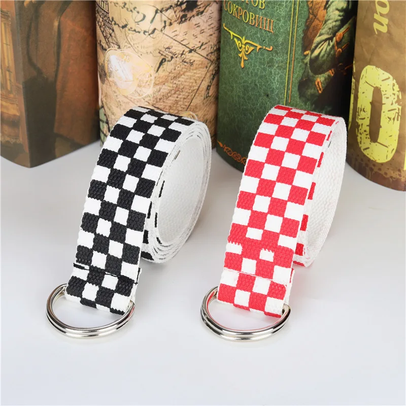 Top Trends: Men Women Waistband Black White Plaid Belt Canvas Checkerboard Belts Cummerbunds 3.8cm Waist Belts Casual Checkered D Buckle Shoppable Styles - Image 5